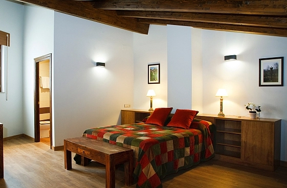 Habitación grande con una cama en el centro